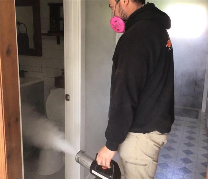 Crew Member Fogging bathroom